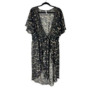 Live 4 Truth Sheer Animal Print Beaded Hi Low Duster Kimono Cover Up 1X Boho
